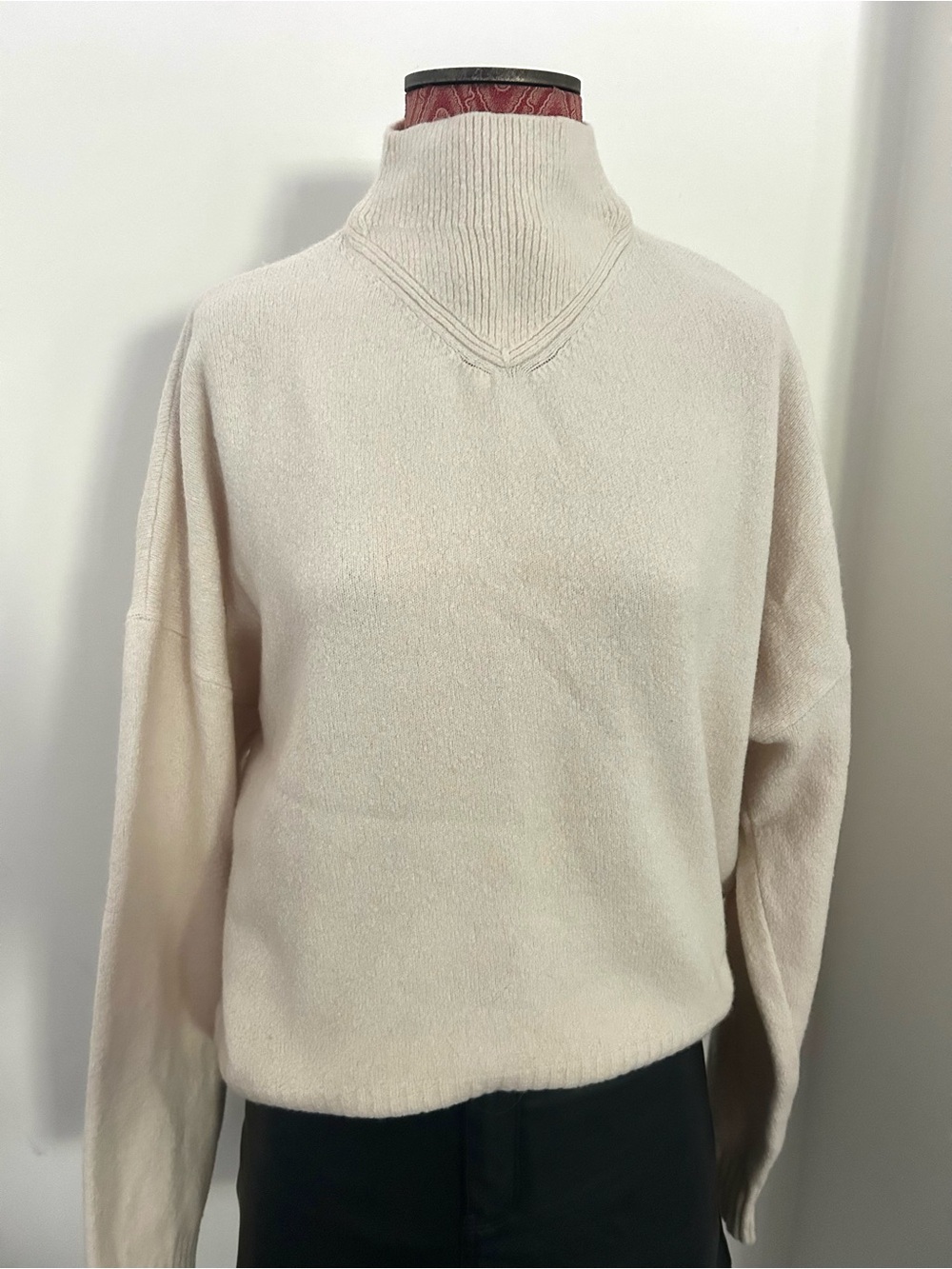 All Saints Cream Ribbed Cowl Neck Sweater